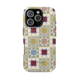 Heirloom iPhone case featuring a geometric pattern in muted colors with a textured finish.