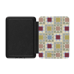 Heirloom Kindle case featuring a geometric pattern in muted colors, with a black interior and a textured exterior.
