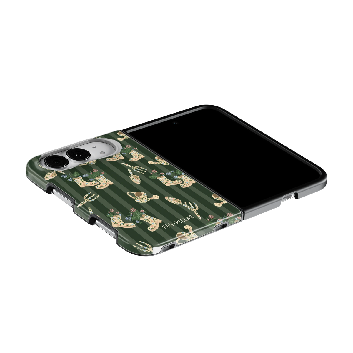In the Garden iPhone 18 Duo case on an iPhone 18 Duo lying flat, unfolded