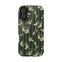 In the Garden iPhone case featuring a green striped background with gardening tools and floral designs.