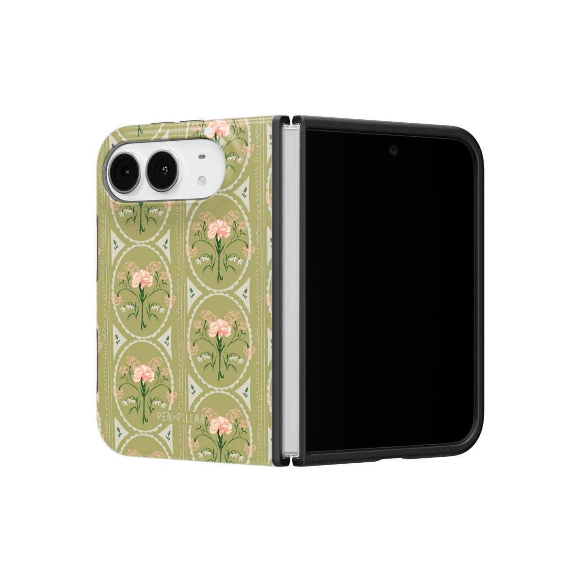 January Birth Month iPhone 18 Duo case on a half-open iPhone 18 Duo, angled view