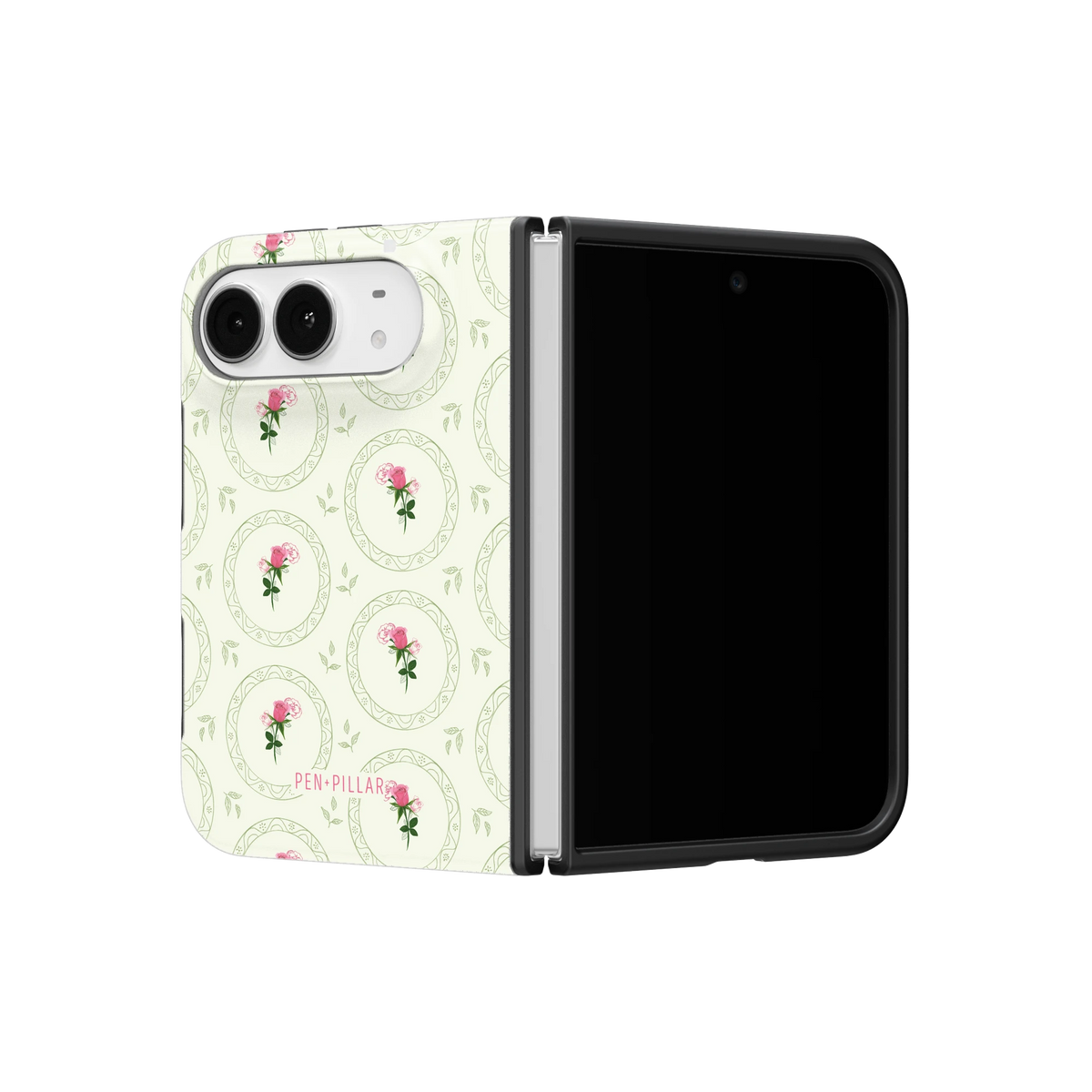 June Birth Month iPhone 18 Duo case on a half-open iPhone 18 Duo, angled view