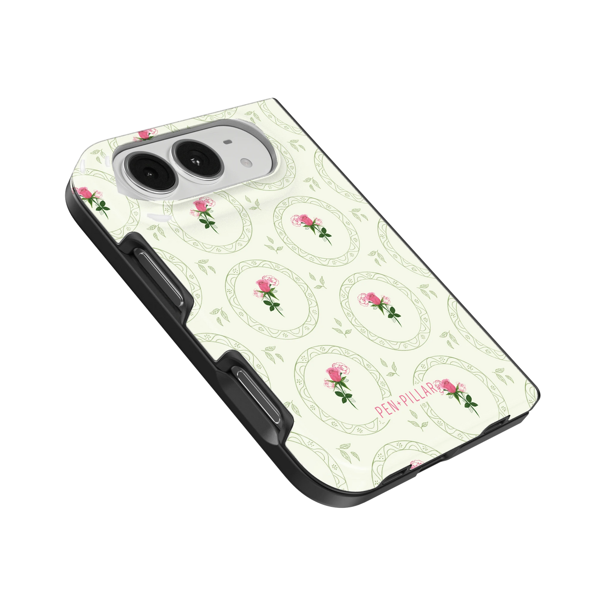 June Birth Month iPhone 18 Duo case, angled view showing the camera surround and side buttons