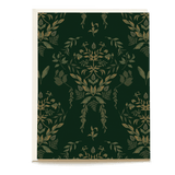 Laurel blank card featuring a dark green background with intricate gold and green botanical patterns.