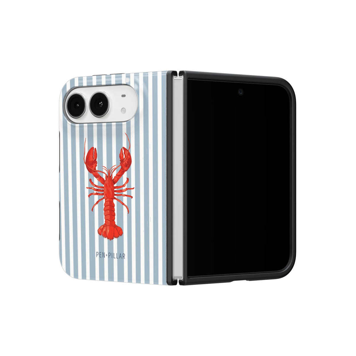Lobster iPhone 18 Duo case on a half-open iPhone 18 Duo, angled view