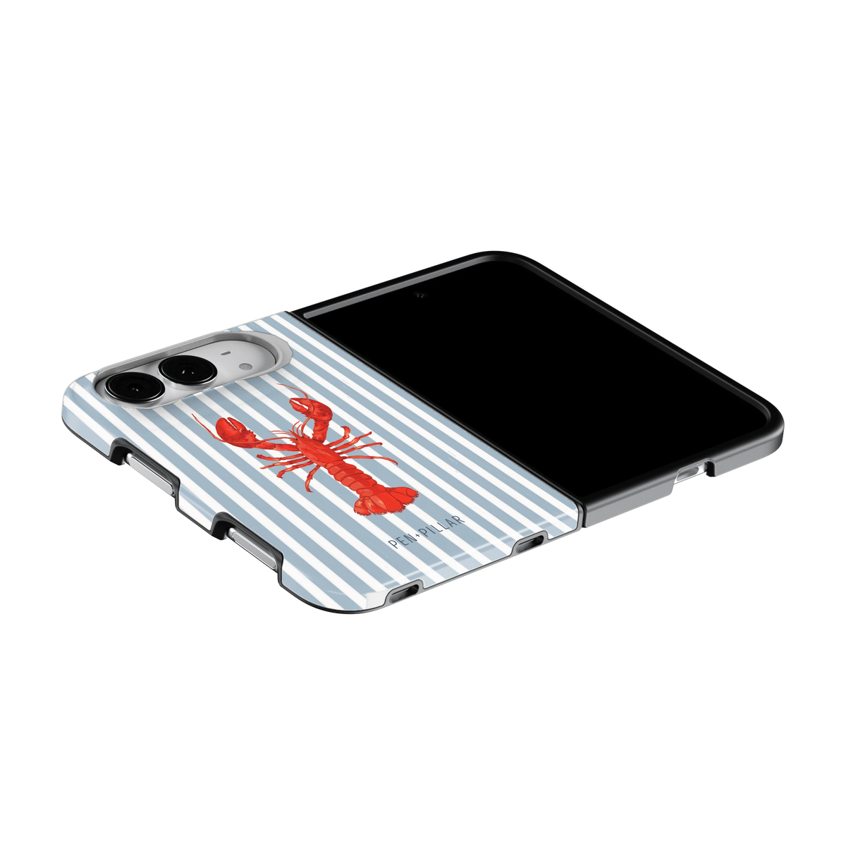 Lobster iPhone 18 Duo case on an iPhone 18 Duo lying flat, unfolded