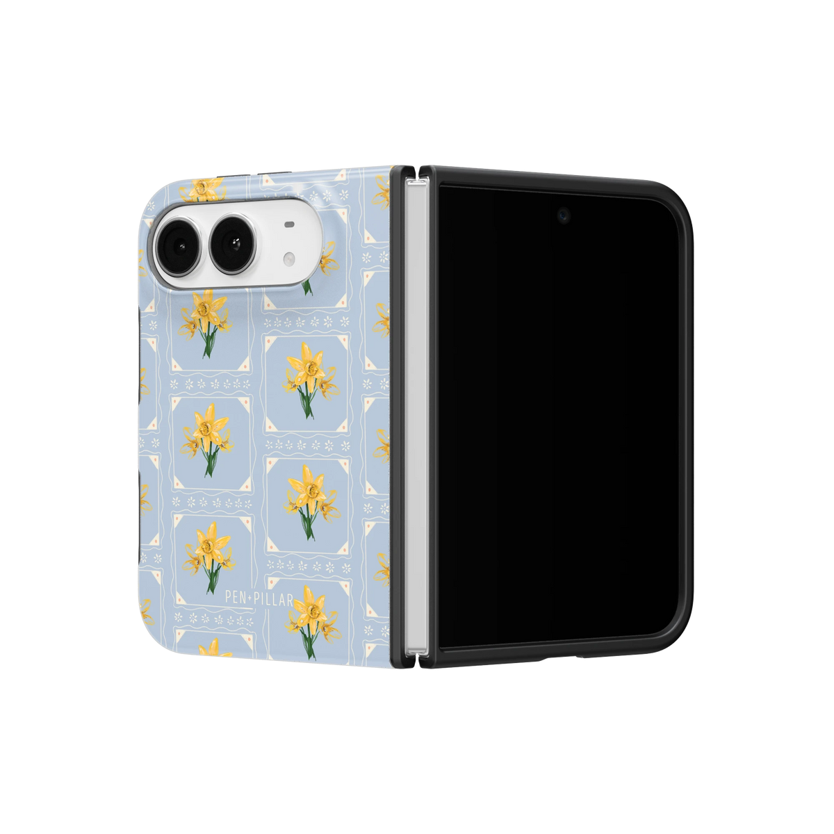 March Birth Month iPhone 18 Duo case on a half-open iPhone 18 Duo, angled view