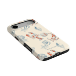 Mariner iPhone case featuring a cream background with colorful crab and shell illustrations.