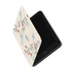 Mariner Kindle case featuring a cream background with colorful seashell and lobster designs, partially open.