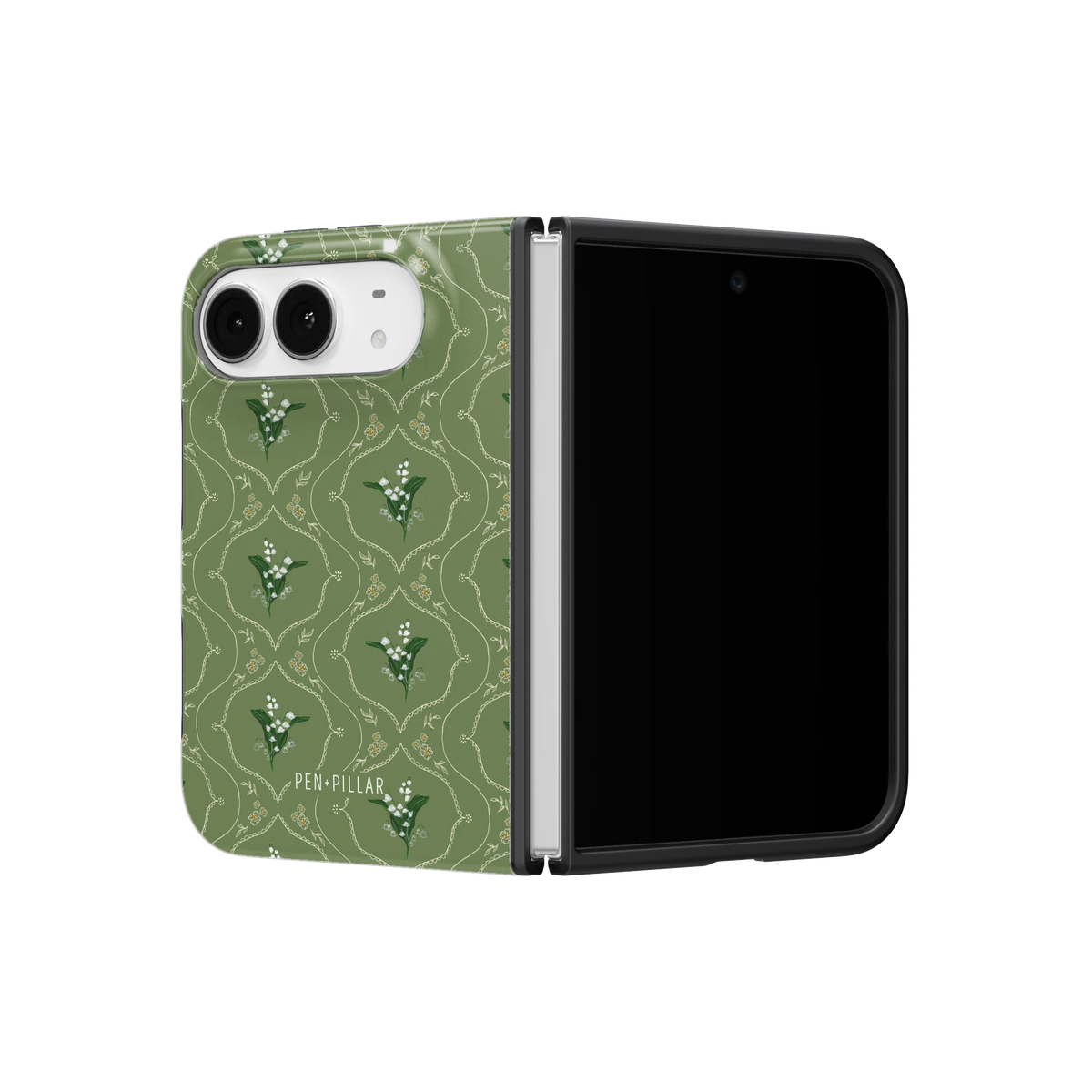 May Birth Month iPhone 18 Duo case on a half-open iPhone 18 Duo, angled view