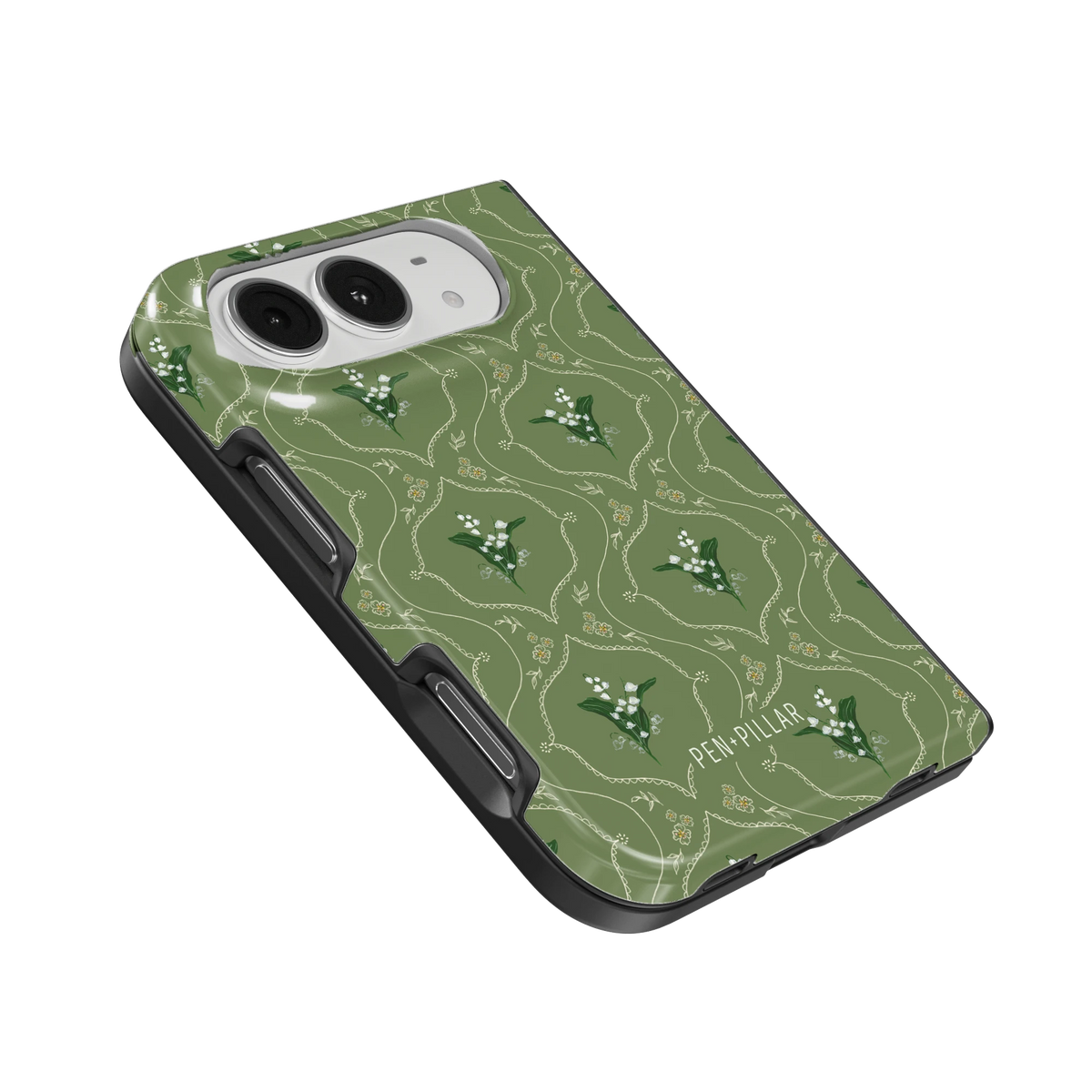 May Birth Month iPhone 18 Duo case, angled view showing the camera surround and side buttons