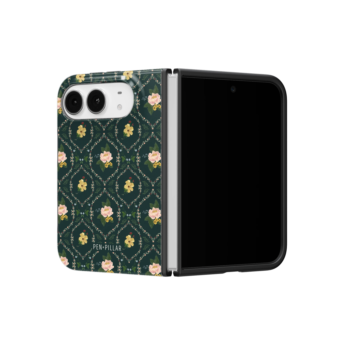 Meadow iPhone 18 Duo case on a half-open iPhone 18 Duo, angled view