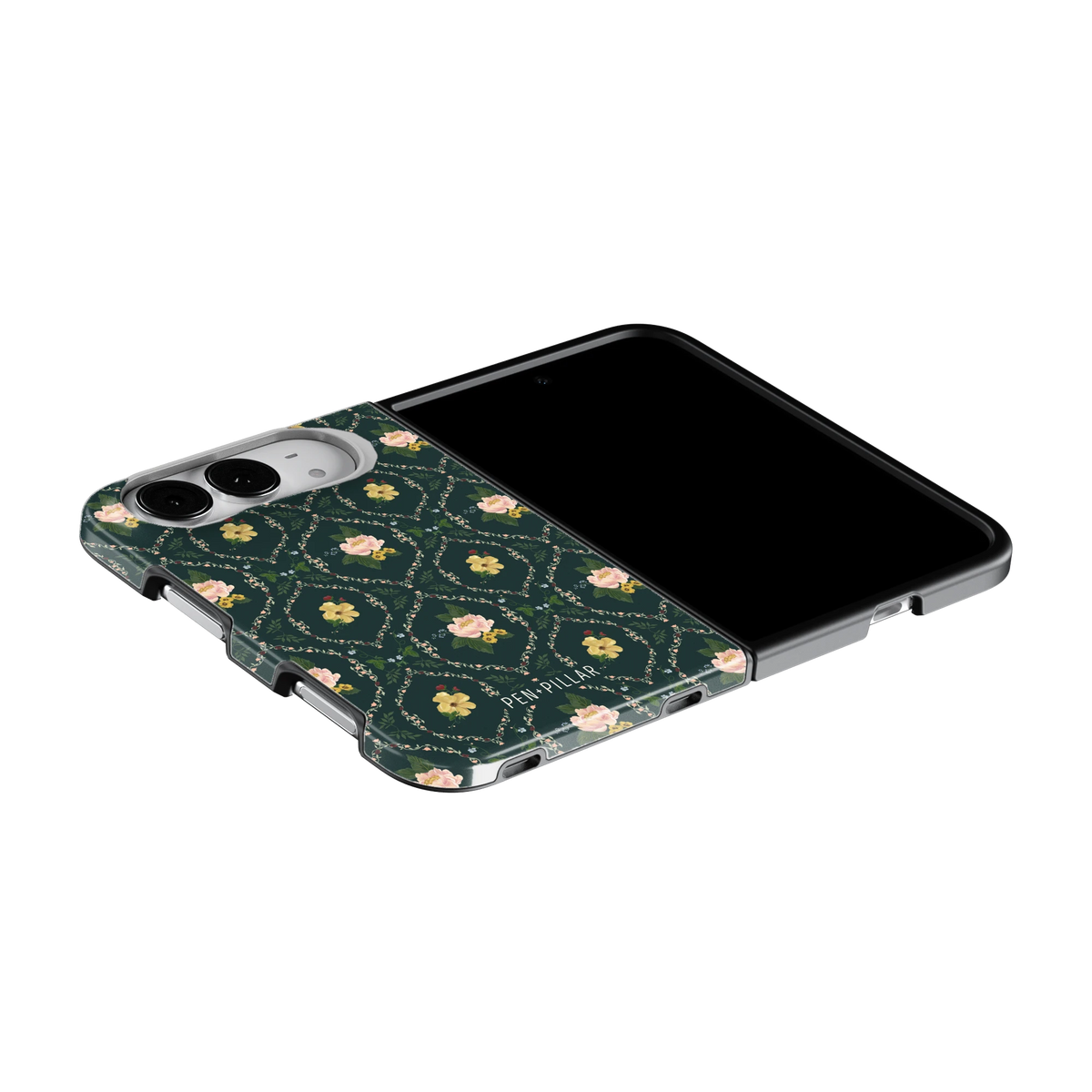 Meadow iPhone 18 Duo case on an iPhone 18 Duo lying flat, unfolded