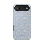 Merrigold iPhone case featuring a light blue floral pattern with green and white accents on a protective shell.