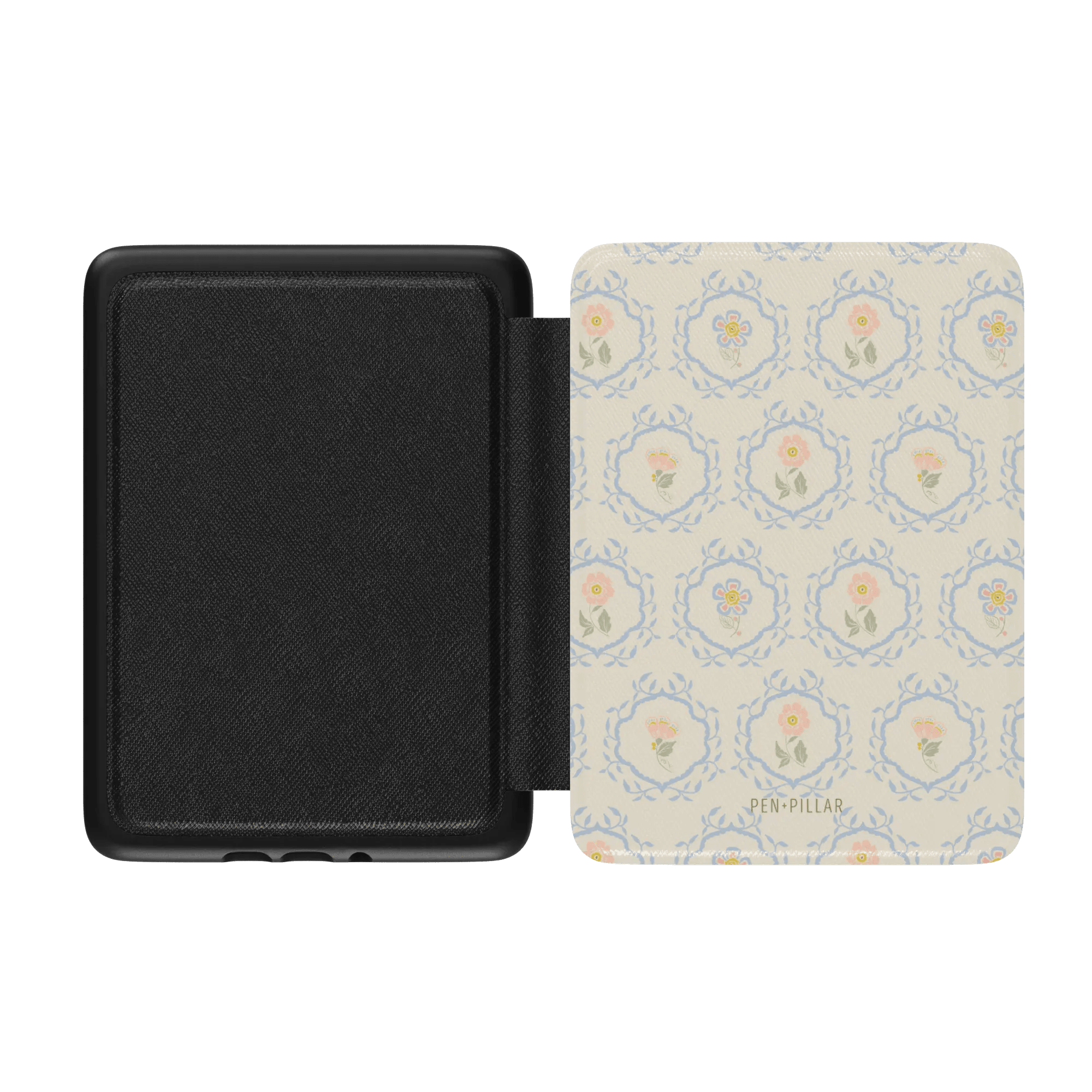 Merrigold Kindle case with floral pattern, open view showing interior and exterior design details.