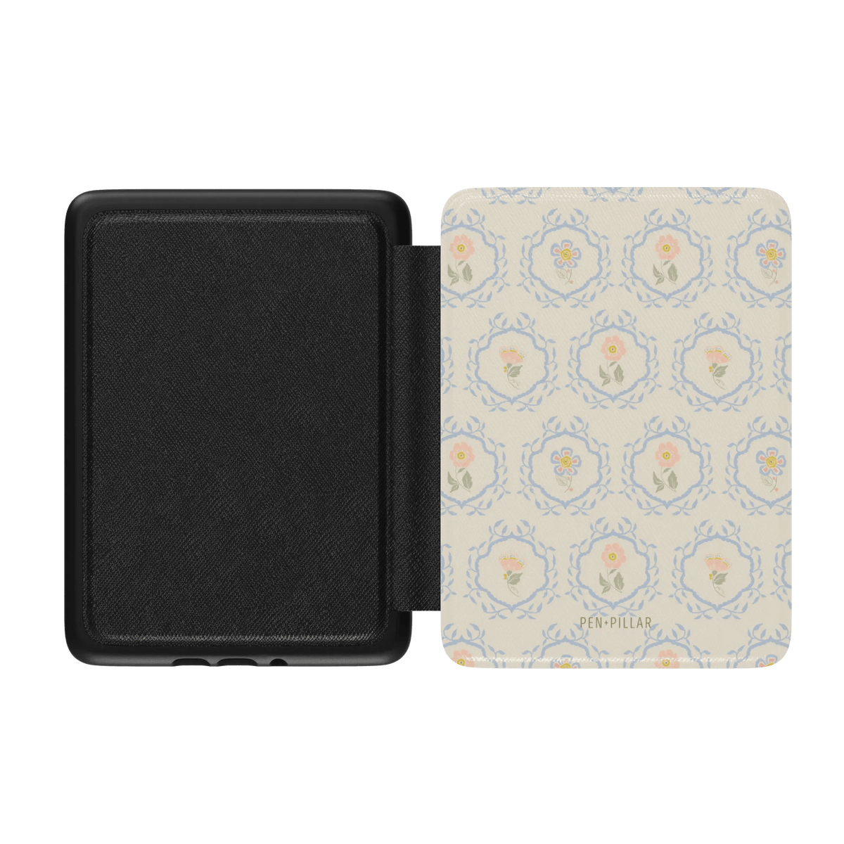 Merrigold Kindle case with floral pattern, open view showing interior and exterior design details.