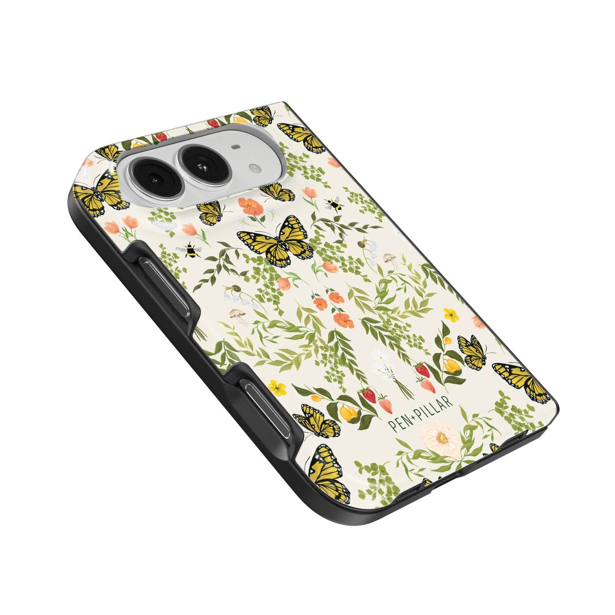 Monarch iPhone 18 Duo case, angled view showing the camera surround and side buttons