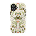 Monarch iPhone case featuring a floral and butterfly design in vibrant colors on a light background.