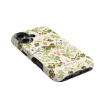 Monarch iPhone case featuring a floral and butterfly design in soft colors on a white background.