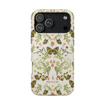 Monarch iPhone case featuring a floral and butterfly design in yellow, green, and cream colors.
