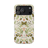 Monarch iPhone case featuring a floral and butterfly design in yellow, green, and cream colors.