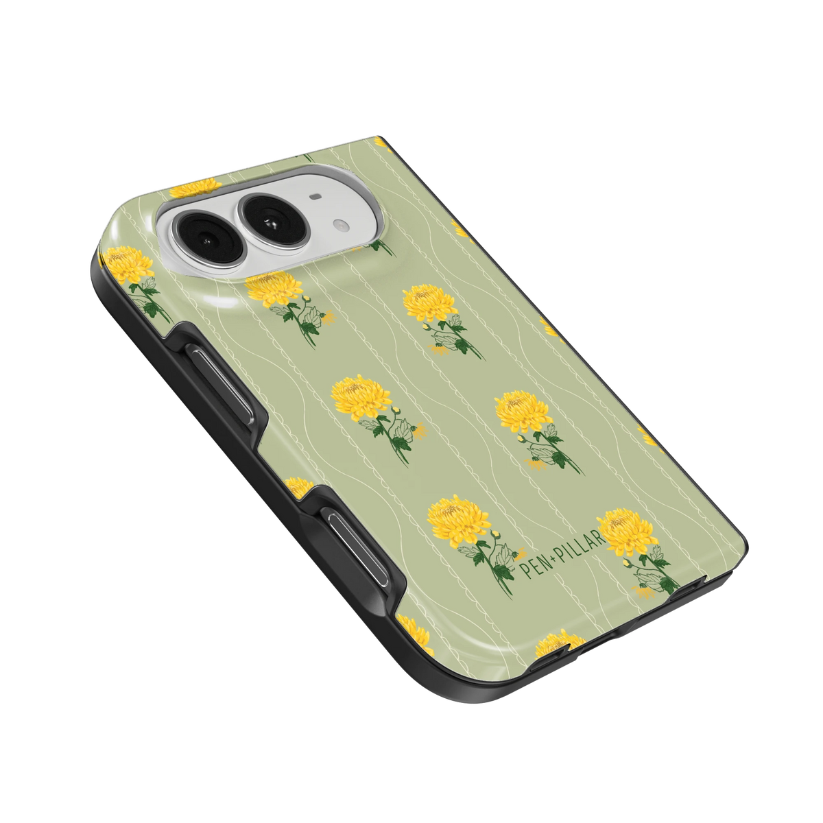 November Birth Month iPhone 18 Duo case, angled view showing the camera surround and side buttons
