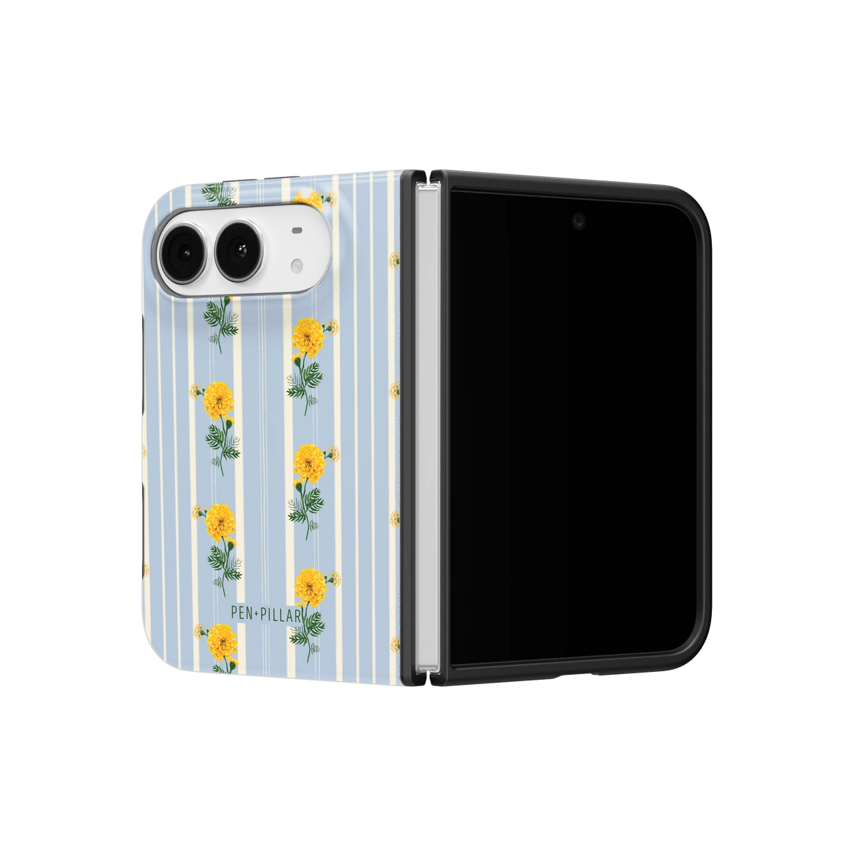 October Birth Month iPhone 18 Duo case on a half-open iPhone 18 Duo, angled view