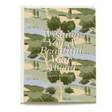 Orchard birthday card featuring green landscape illustrations with the text "Wishing You A Beautiful Year Ahead" and "Happ...