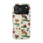 Pasture iPhone case featuring a floral design with cows and flowers in earthy tones on a cream background.