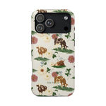 Pasture iPhone case featuring a floral design with cows and flowers in soft colors on a light background.