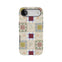 Patchwork personalized iPhone case featuring a colorful quilt design with various geometric patterns and a monogrammed let...
