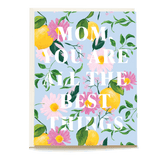 Pink lemonade Mother's Day card featuring yellow lemons, pink flowers, and the text "Mom you are all the best things.
