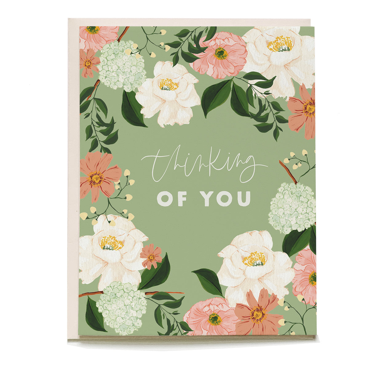 Sage Rose Sympathy Card by Pen+Pillar with a pale pink envelope