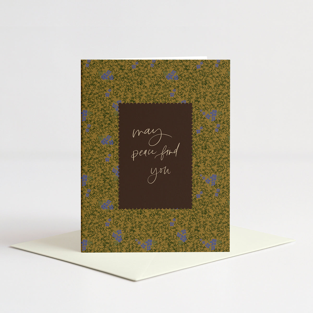 Vine+Bloom Sympathy Card standing on a natural cream envelope