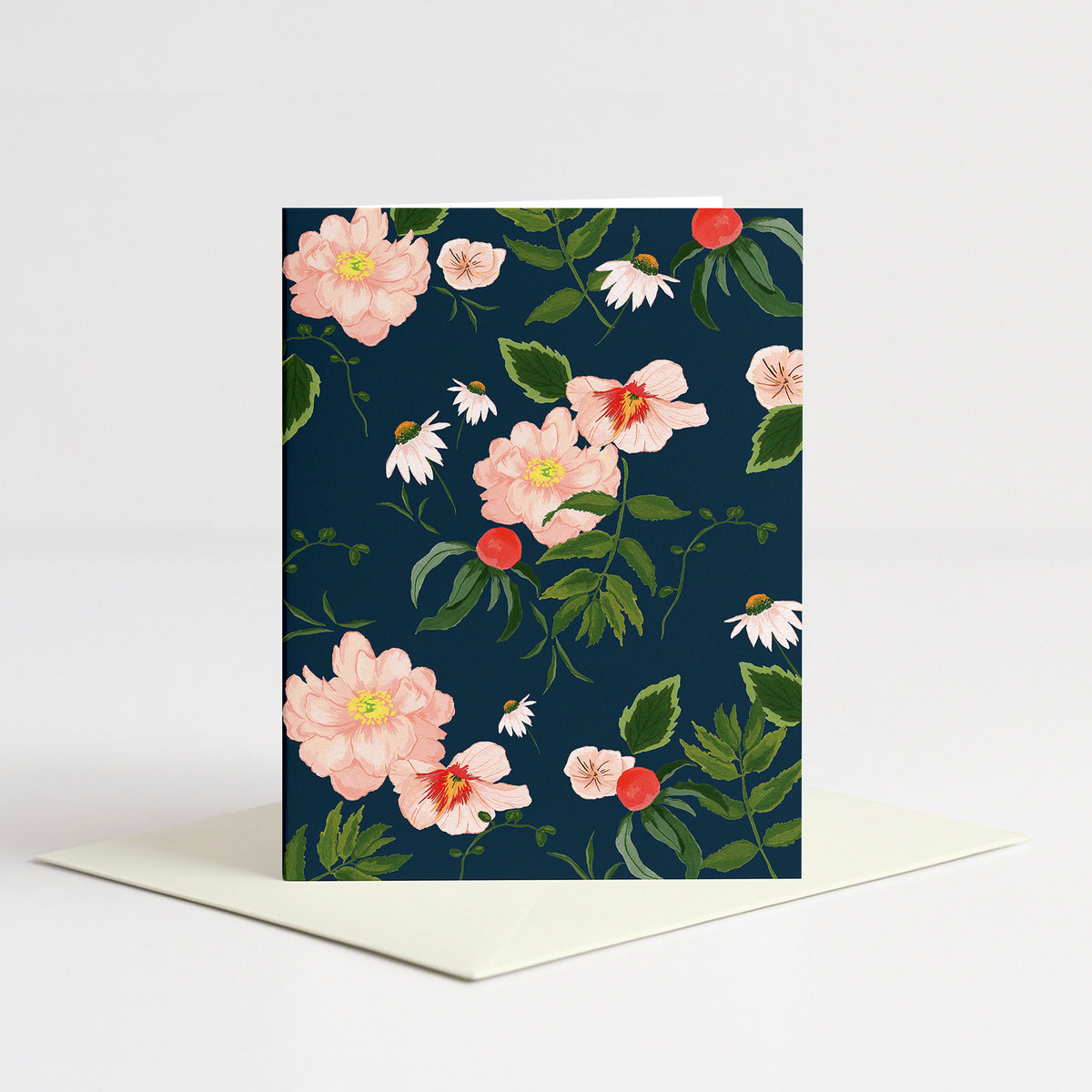 Joyce Blank Card standing on a natural cream envelope