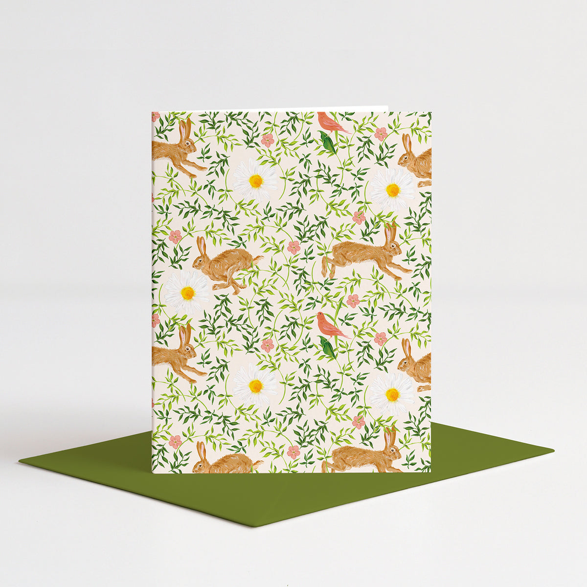 Countryside Blank Card standing on a green envelope