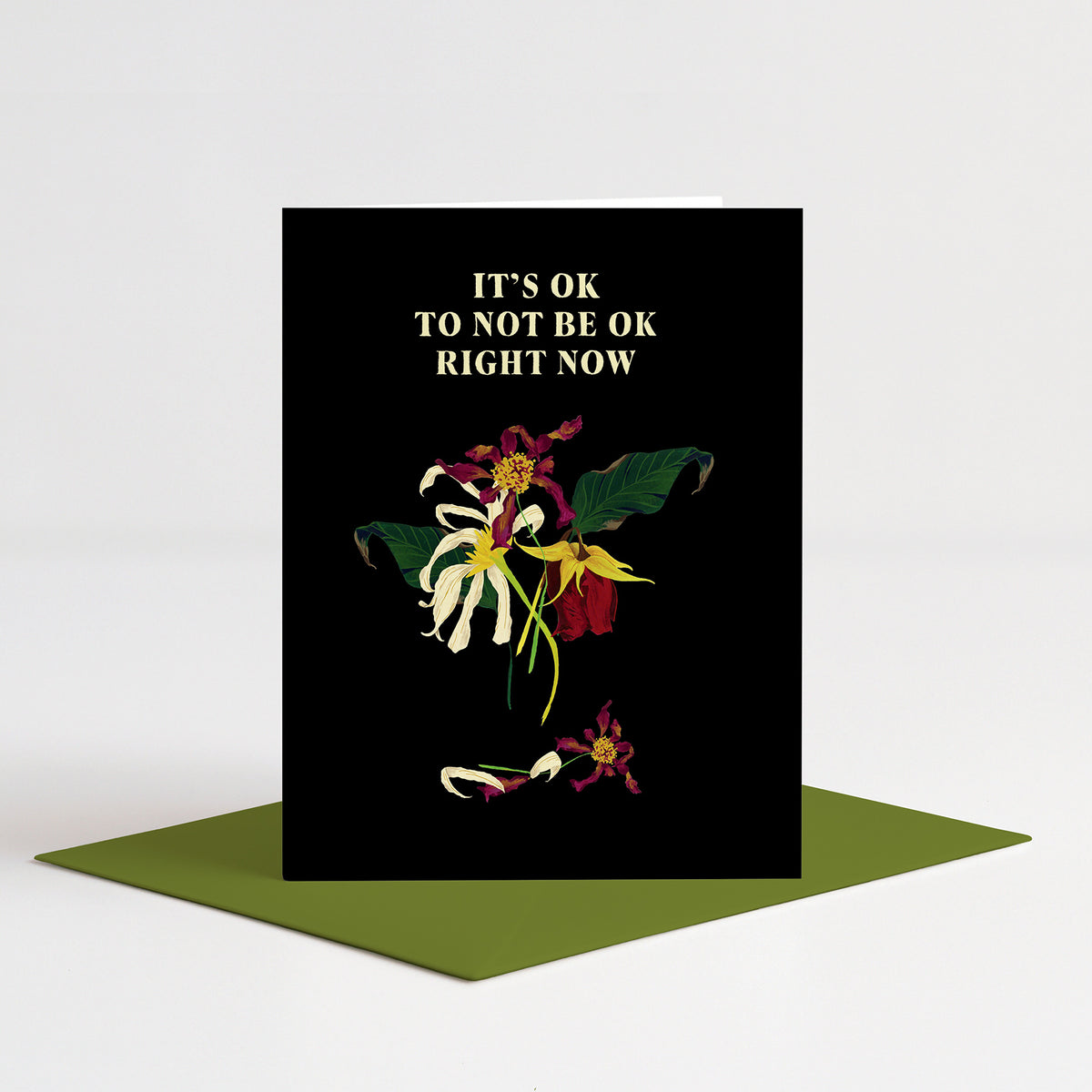 Wilted Sympathy Card standing on a green envelope