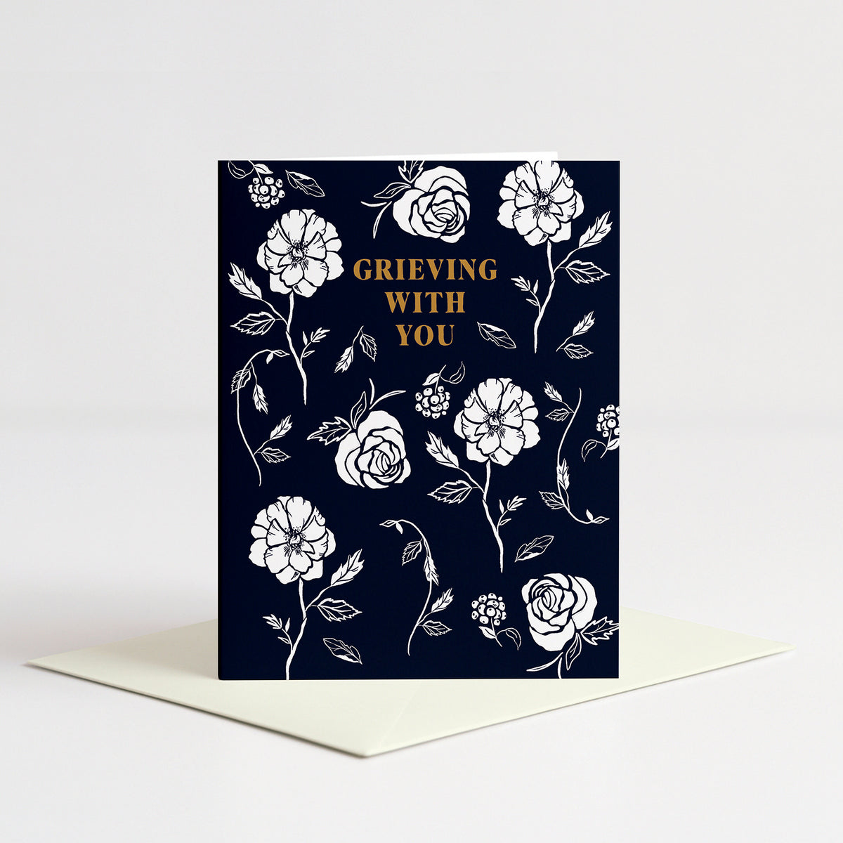 Grieving With You Sympathy Card standing on a natural cream envelope