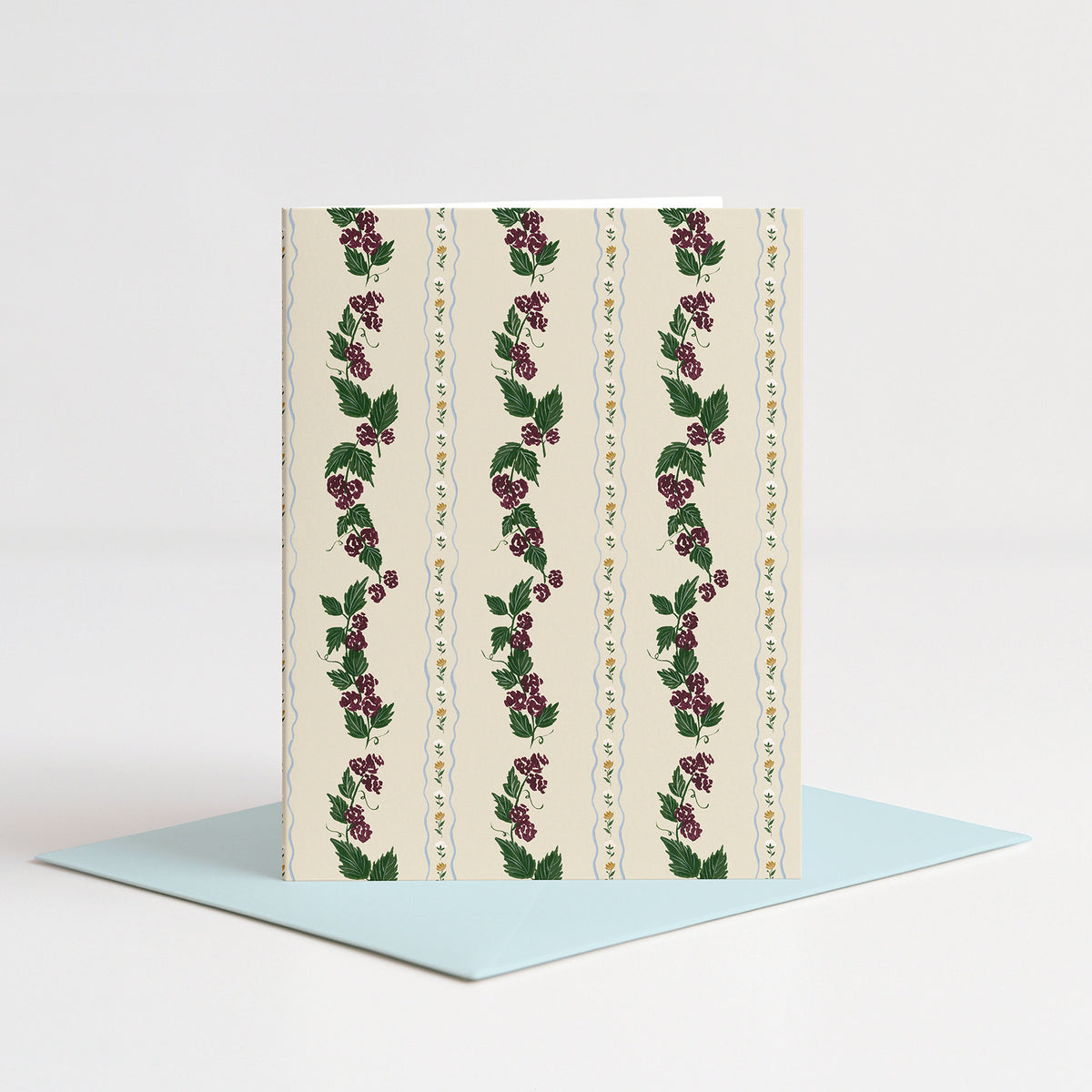 Blackberry Blank Card standing on a light blue envelope
