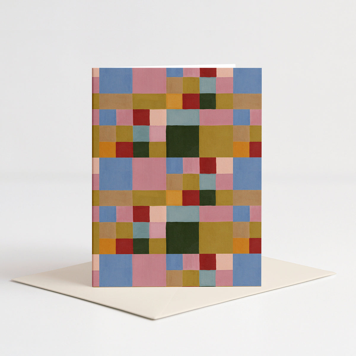 Colorblock Blank Card standing on a pale pink envelope
