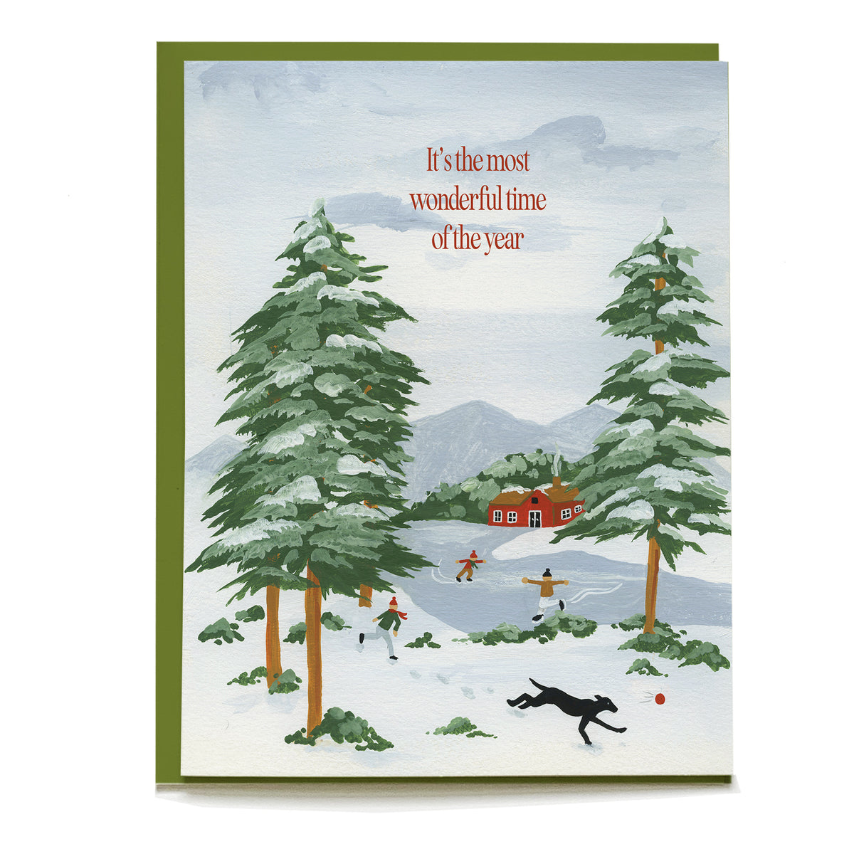 Snow Day Holiday Card by Pen+Pillar with a green envelope