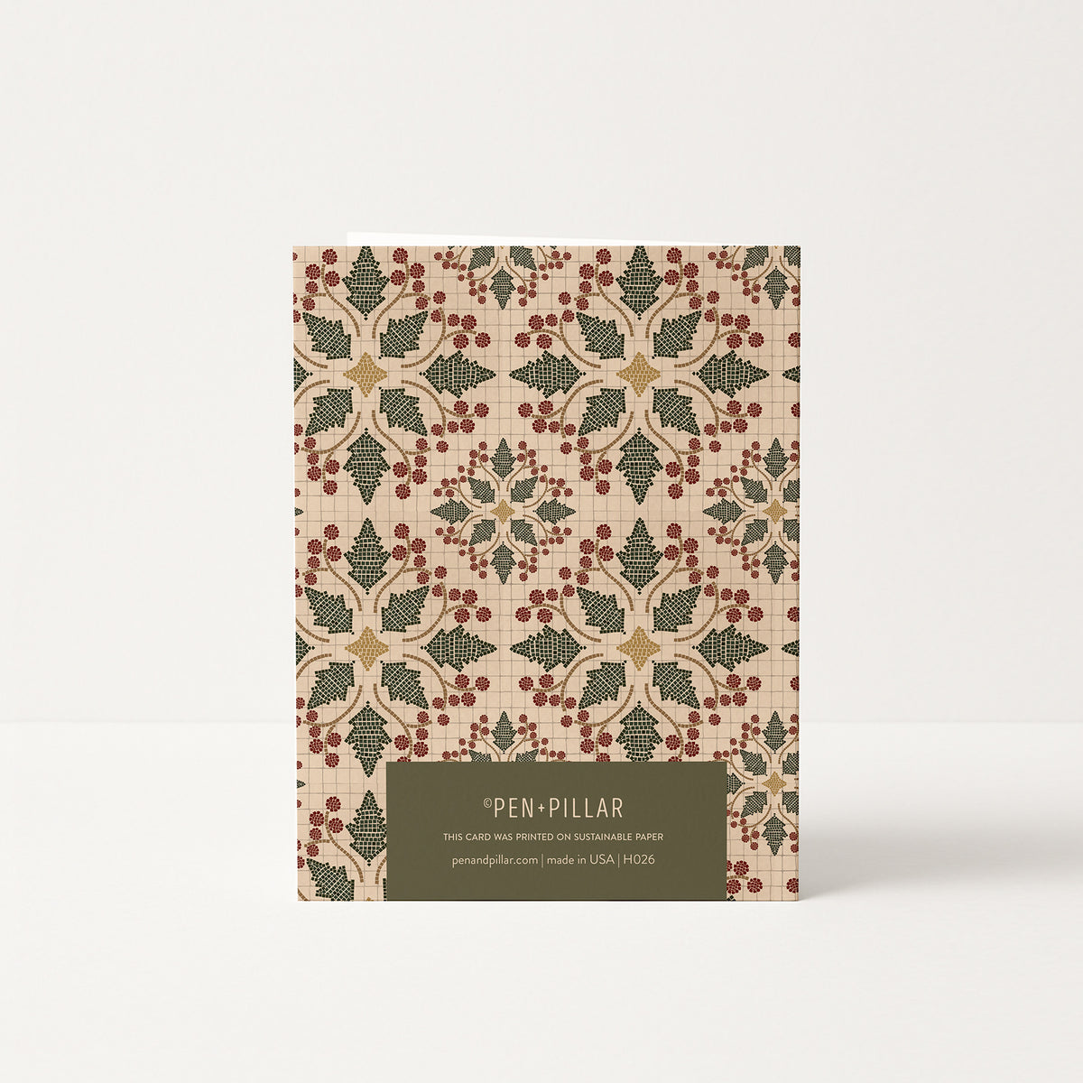Back of the Mosaic Holly Holiday Card