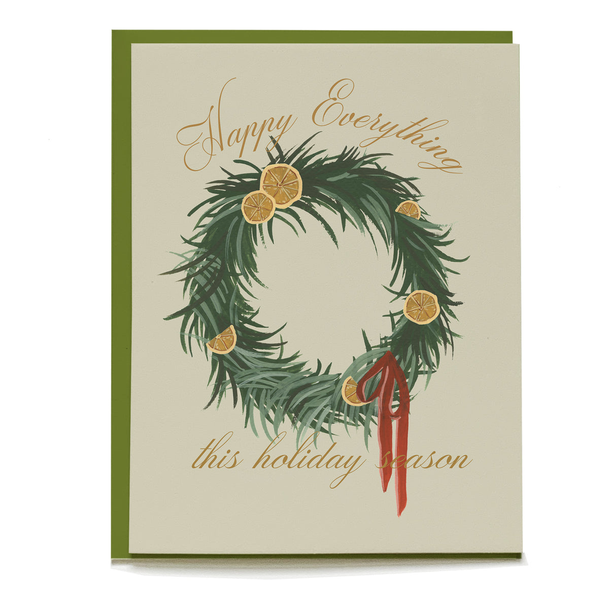 Orange Wreath Holiday Card by Pen+Pillar with a green envelope
