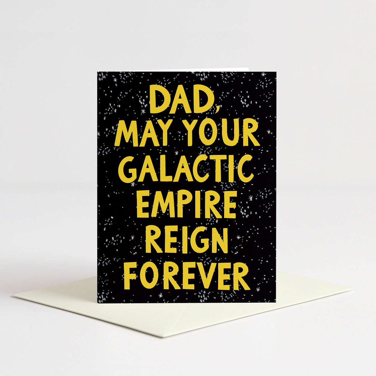 Galactic Empire Father's Day Card standing on a natural cream envelope