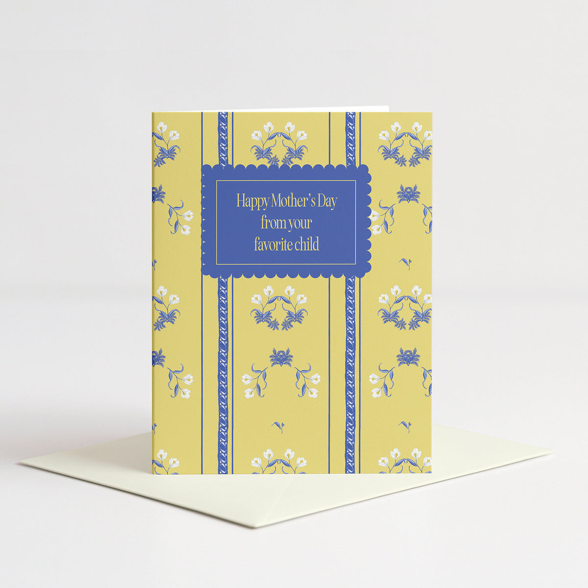 Tapestry Mother's Day Card standing on a natural cream envelope