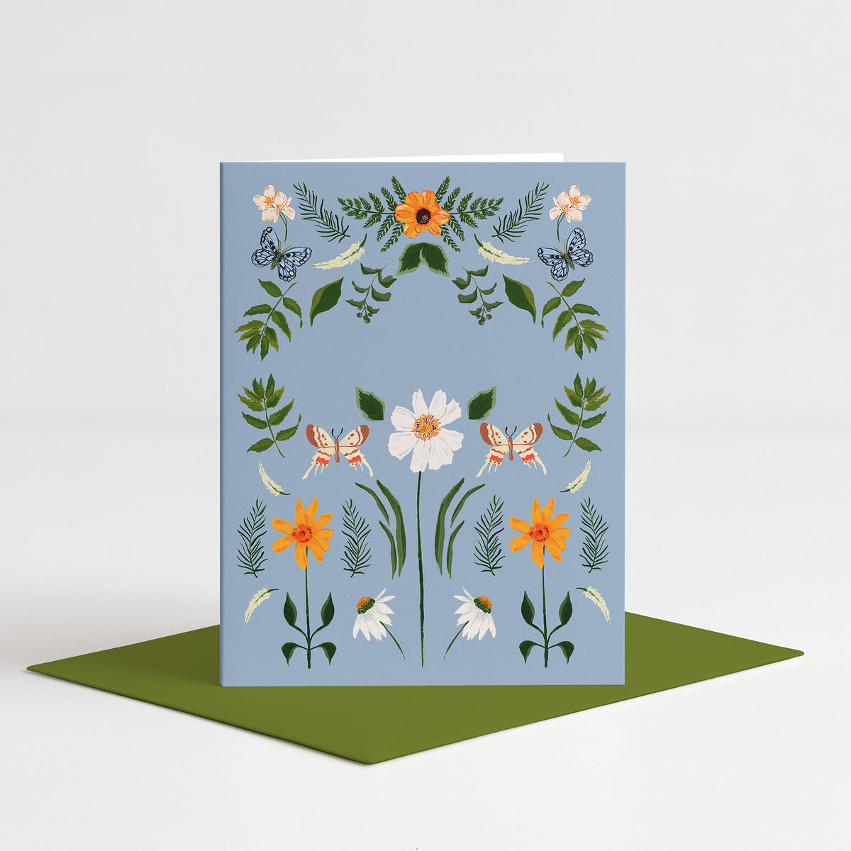 Springtime Birthday Card standing on a green envelope