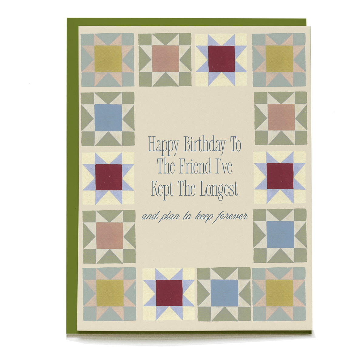 Patchwork Birthday Card by Pen+Pillar with a green envelope
