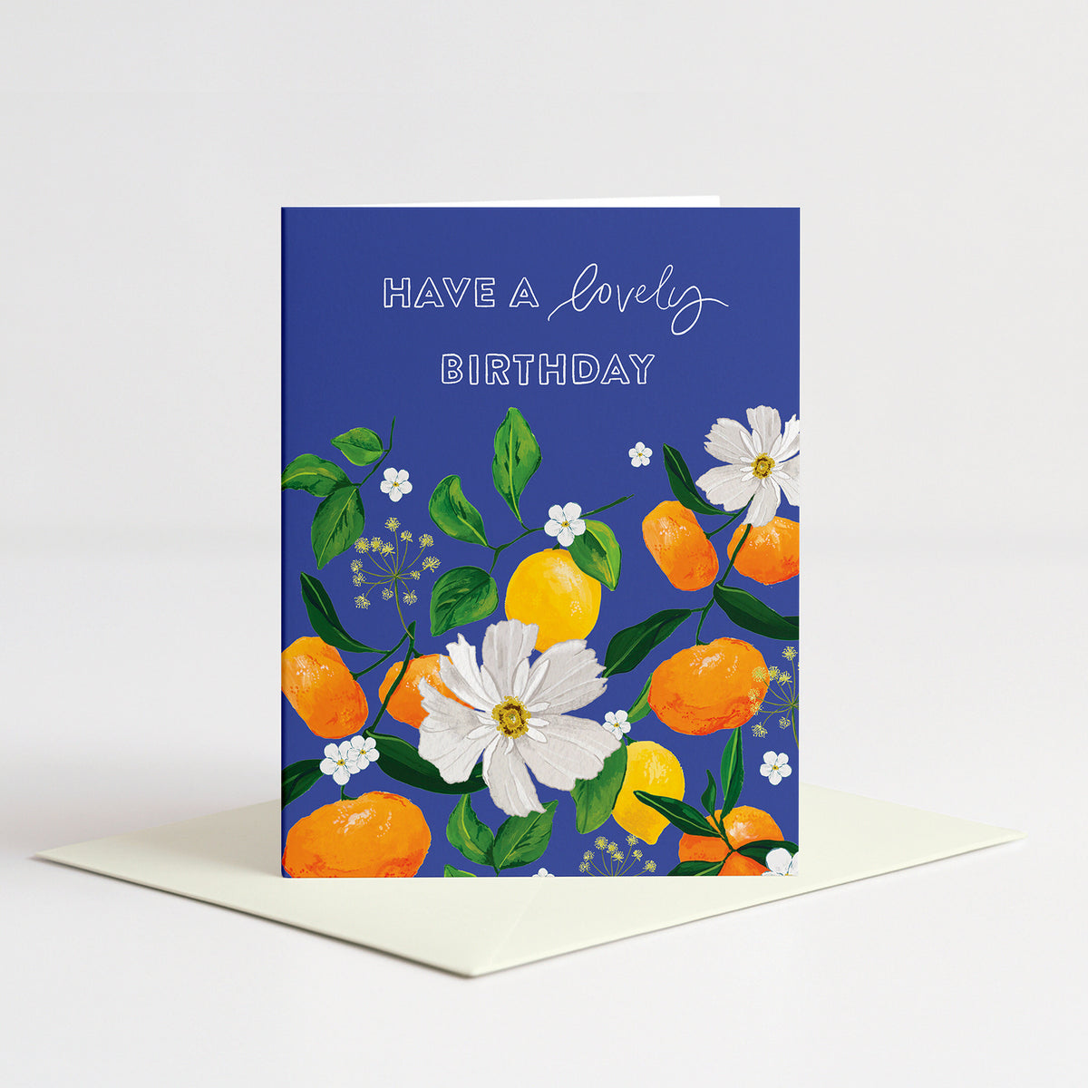 Citrus Birthday Card standing on a natural cream envelope