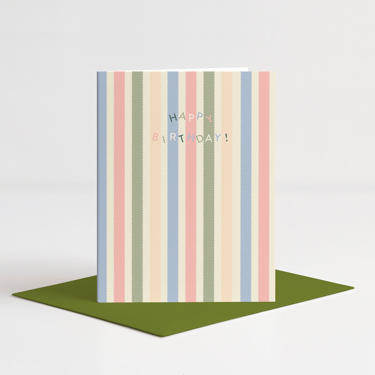 Stripes Birthday Card standing on a green envelope