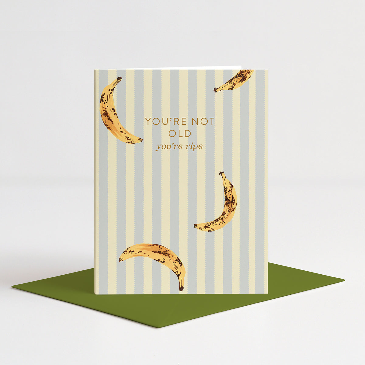 Ripe Banana Birthday Card standing on a green envelope